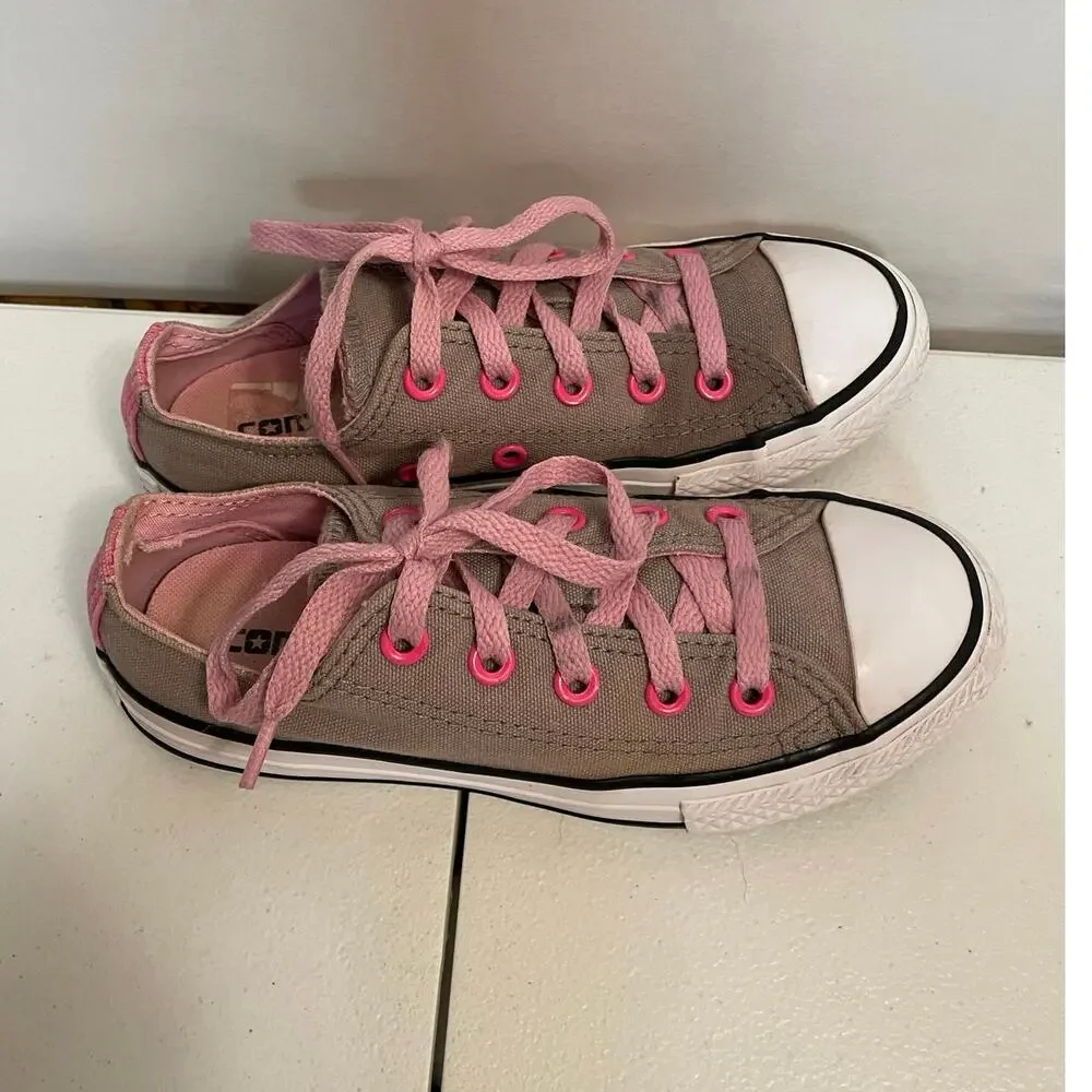 Converse All Star Chuck‎ Taylor’s girls 12.5 Double Tongue OX Grey Pink low top